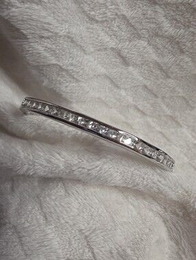 Silver Tone Hinged Bangle Braclet CZ